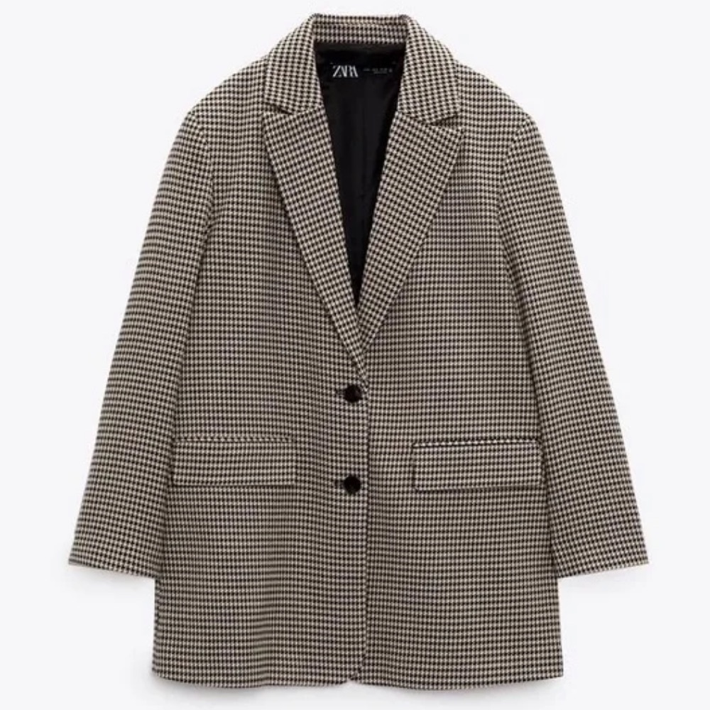 Zara Houndstooth Oversized Blazer